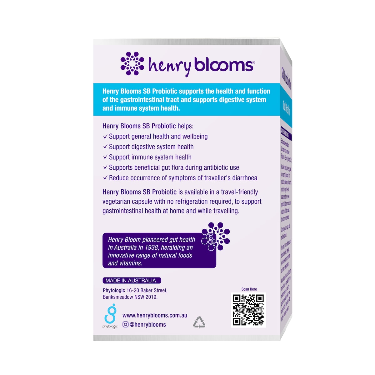 Henry Blooms SB Probiotic Gut & Digestive Health 30 Capsules