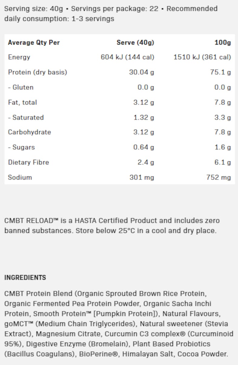 CMBT Reload Protein Chocolate 900g