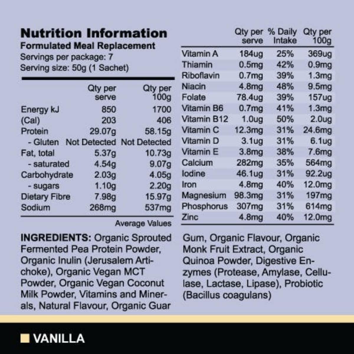 Proganics Organic Plant Based Meal Replacement Vanilla 350g