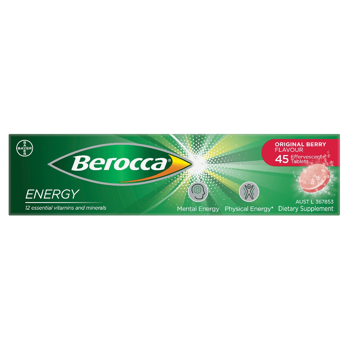 Berocca Energy Original Berry Effervescent Tablets 45 Pack