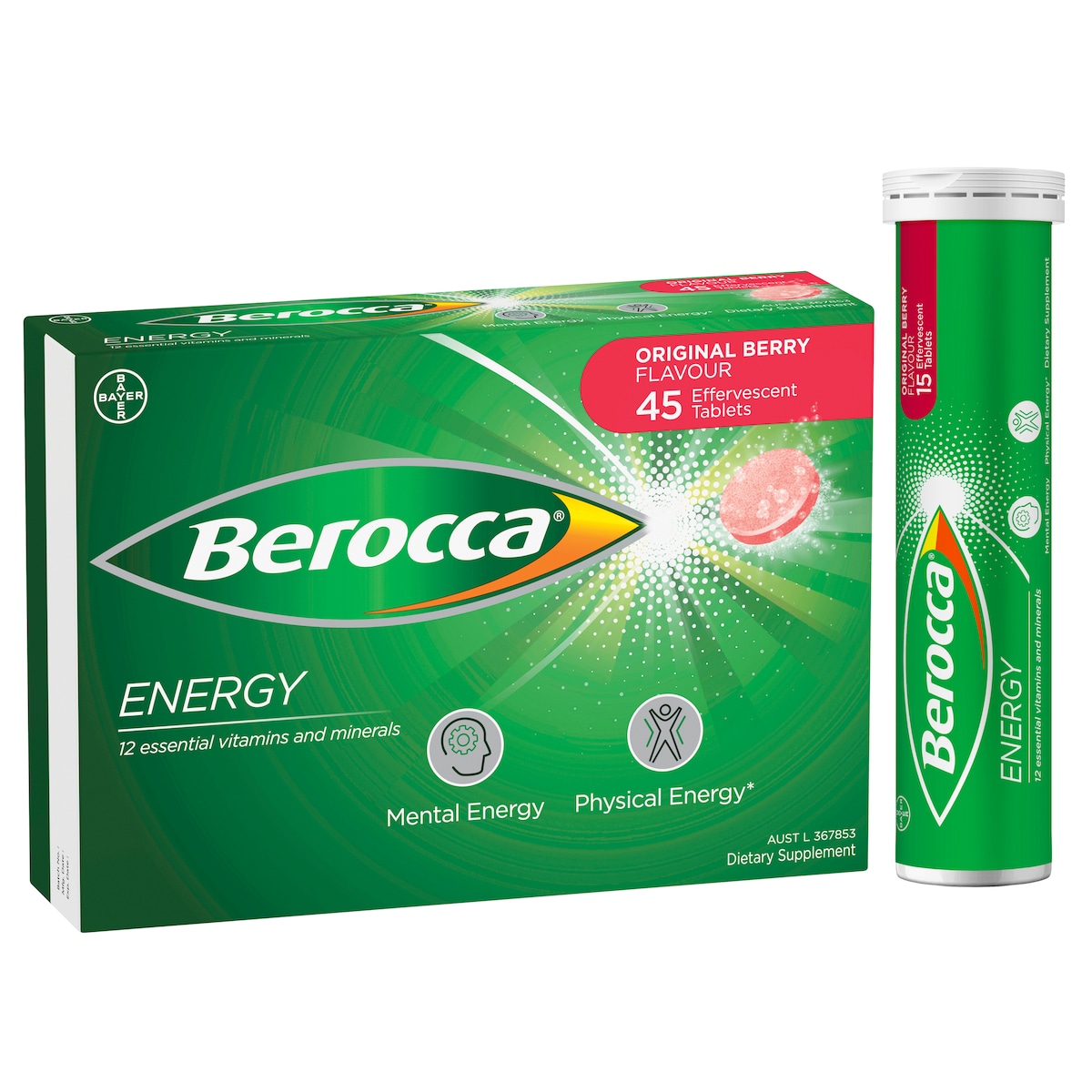 Berocca Energy Original Berry Effervescent Tablets 45 Pack