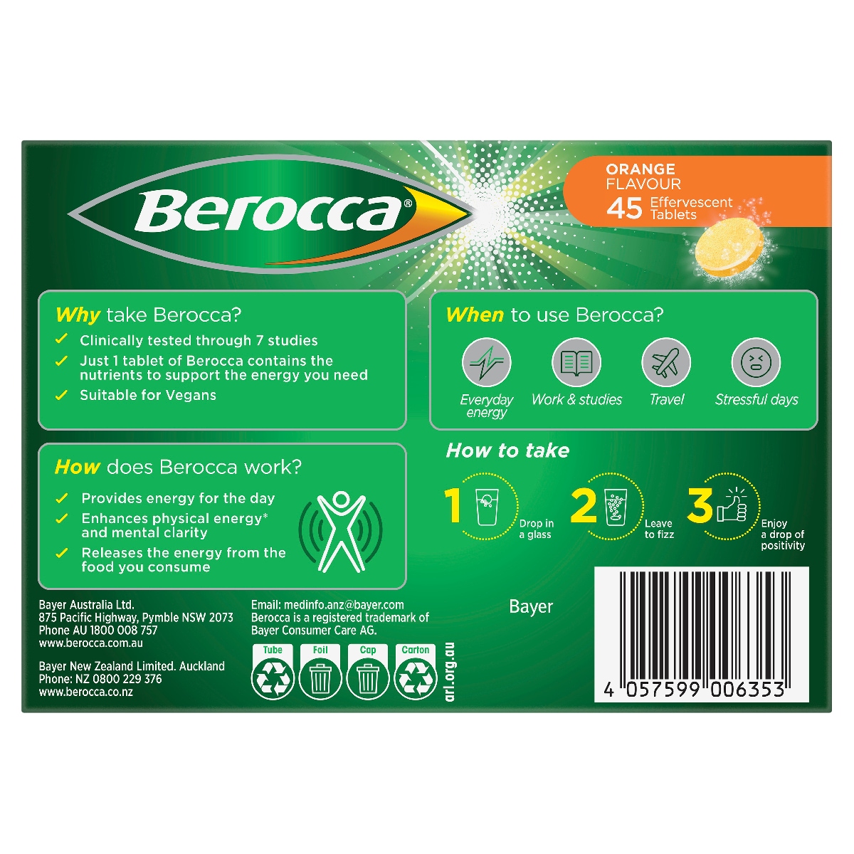 Berocca Energy Orange Effervescent Tablets 45 Pack