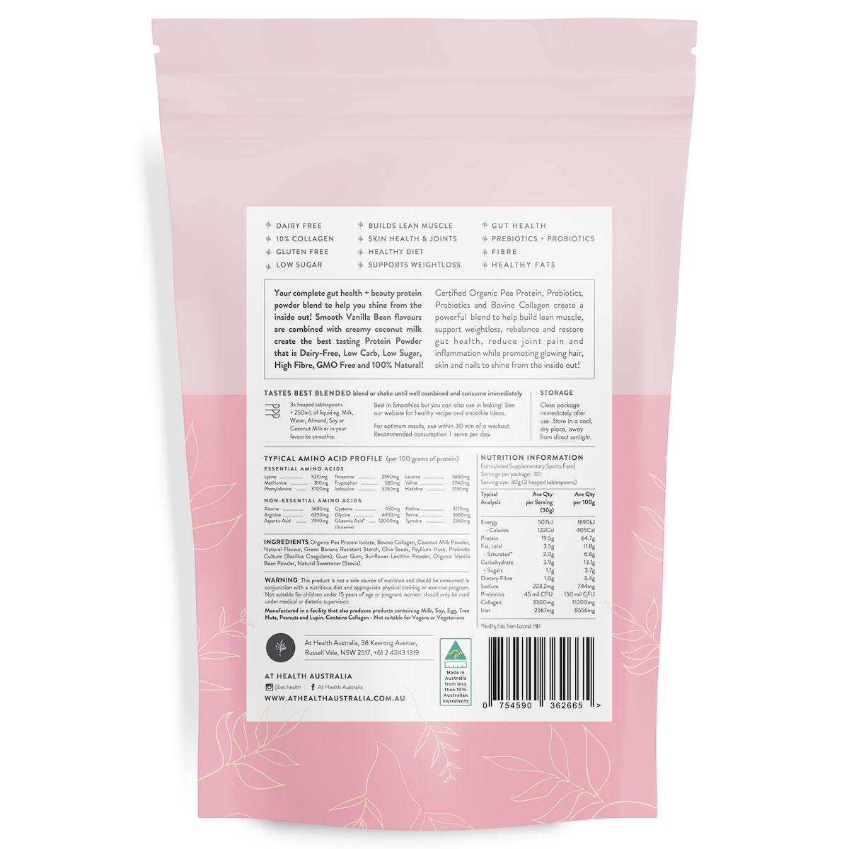 At Health Australia Radiant Body Protein with Collagen Vanilla 900g