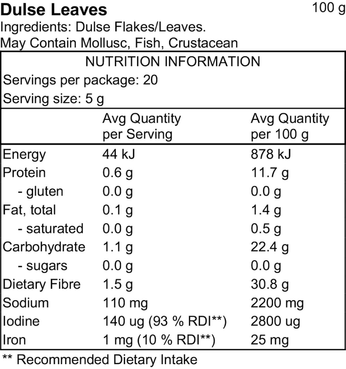 Pacific Harvest Atlantic Dulse Leaves 100g