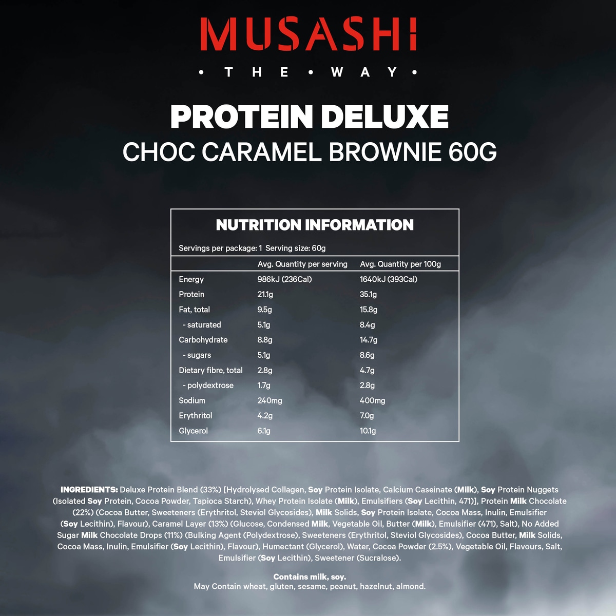 Musashi Deluxe Protein Bar Choc Caramel Brownie Box 12 x 60g