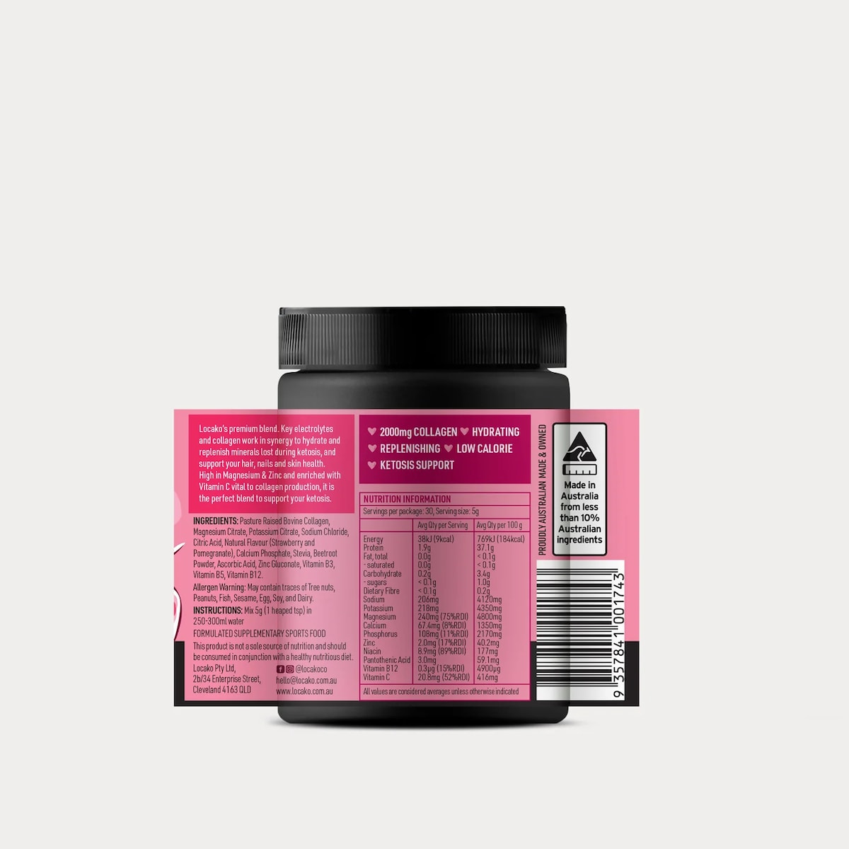 Locako Electrolytes + Collagen Strawberry and Pomegranate 150g