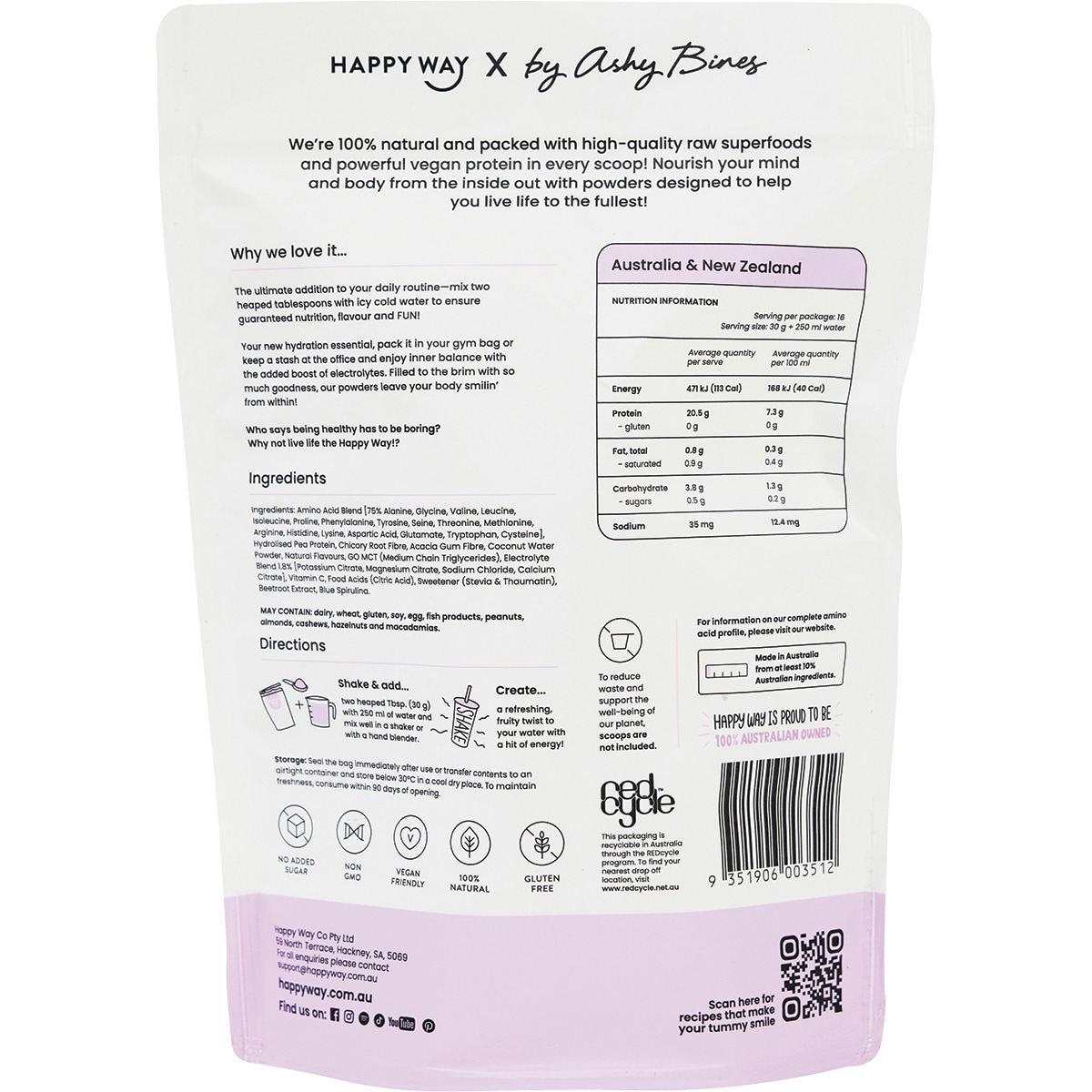 Happy Way Ashy Bines Vegan Protein Water Grape Bubble Gum 420g