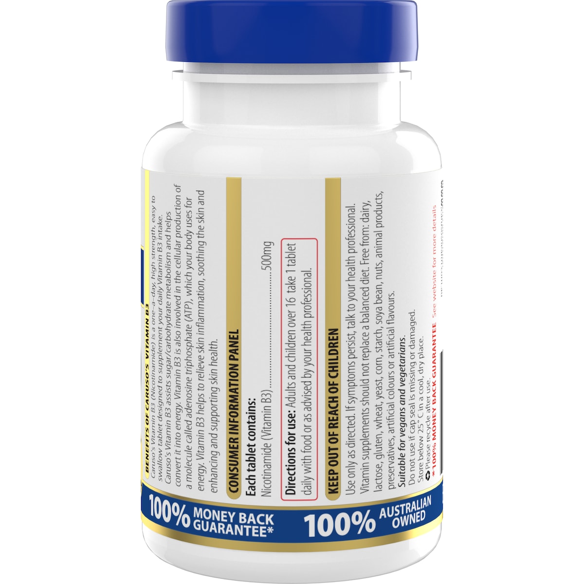 Carusos Vitamin B3 Nicotinamide 500mg 60 Tablets