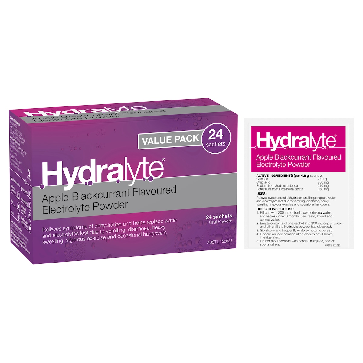 Hydralyte Electrolyte Powder Apple Blackcurrant 24 Sachets