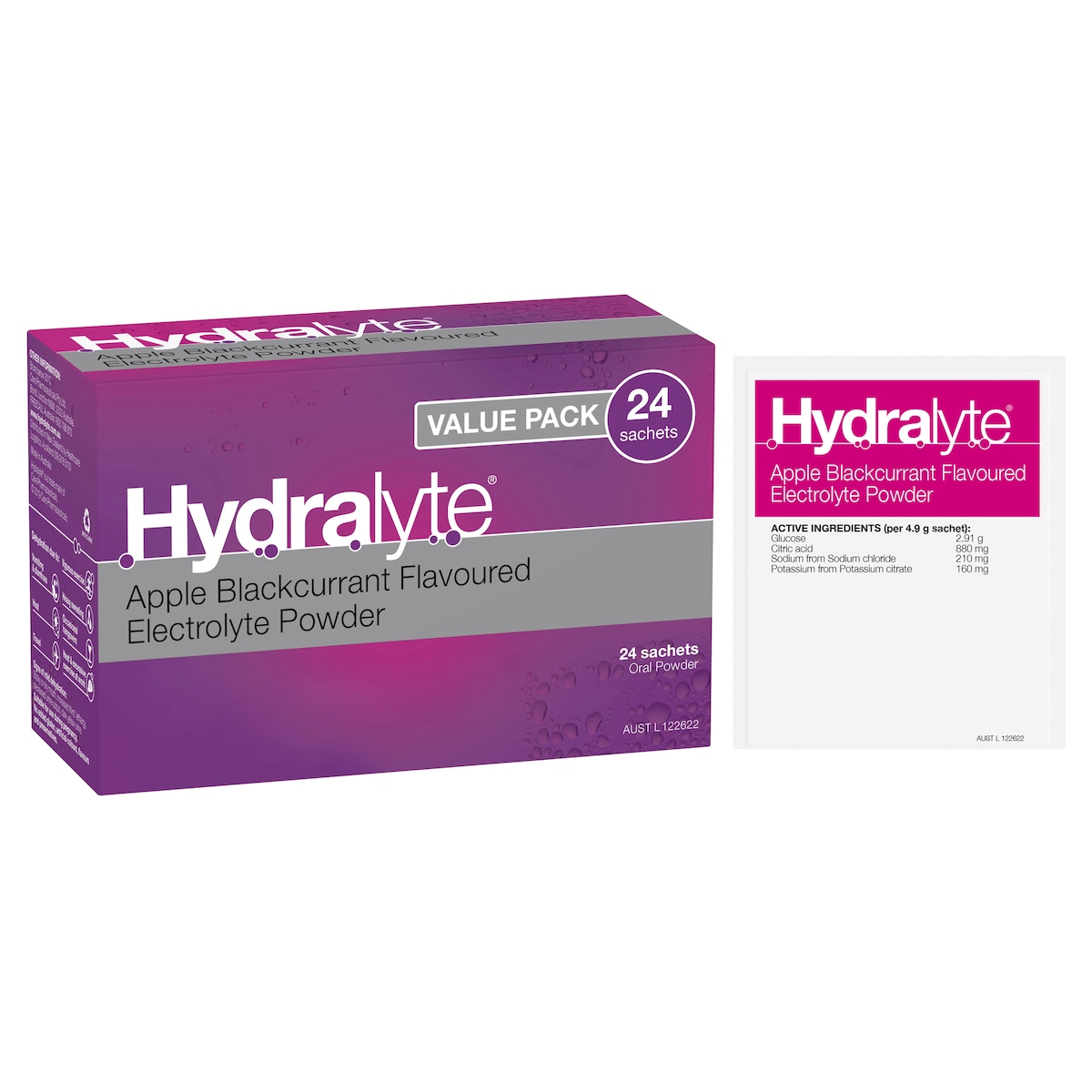 Hydralyte Electrolyte Powder Apple Blackcurrant 24 Sachets