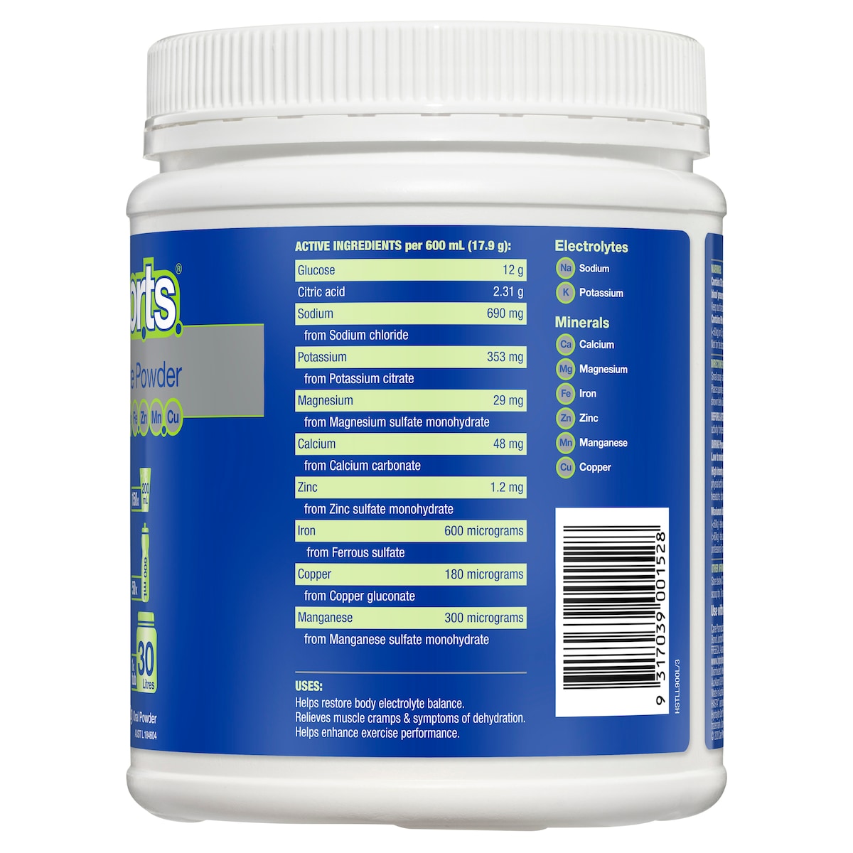 Hydralyte Sports Electrolyte Powder Lemon Lime  900g