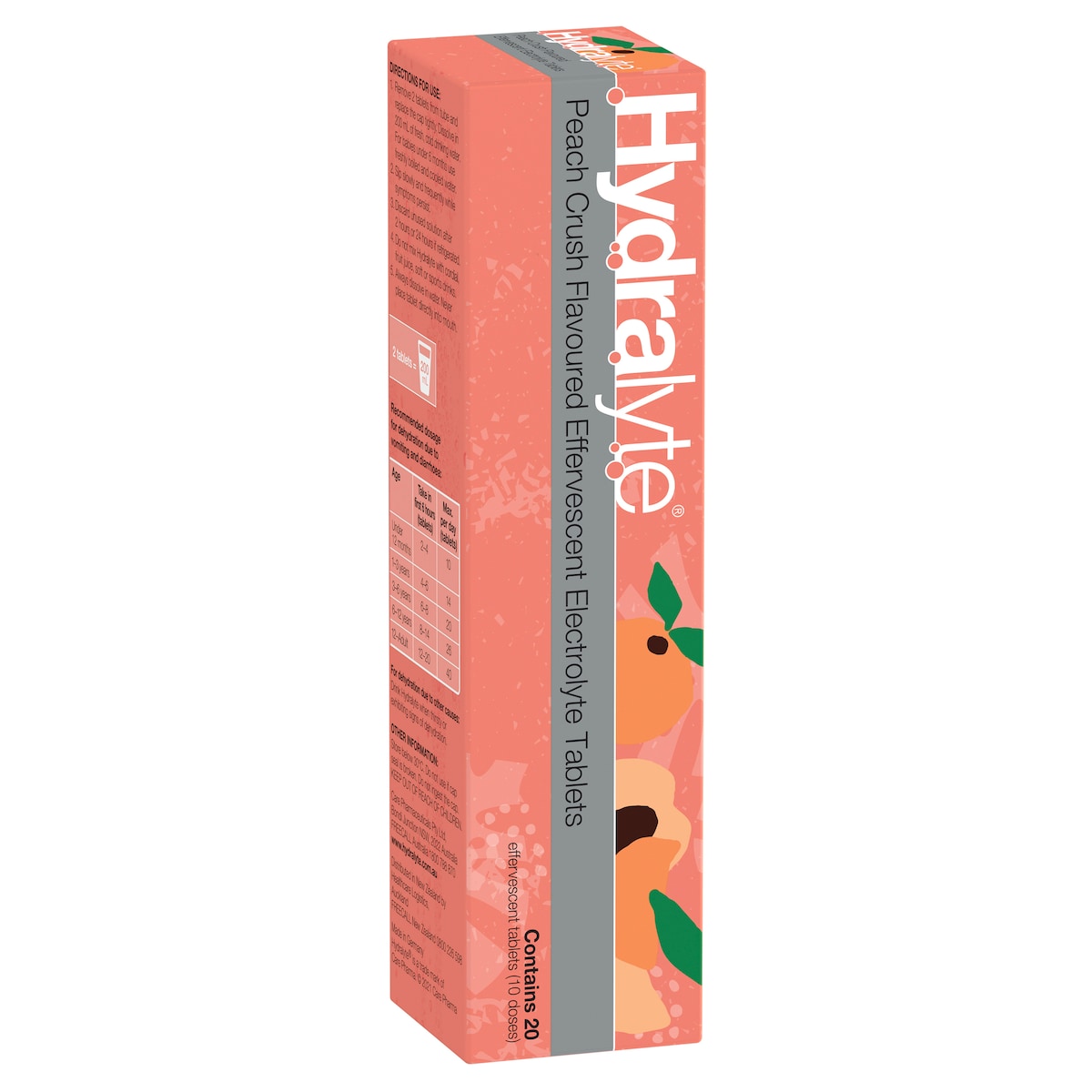 Hydralyte Effervescent Electrolyte Tablets Peach Crush 20 Pack