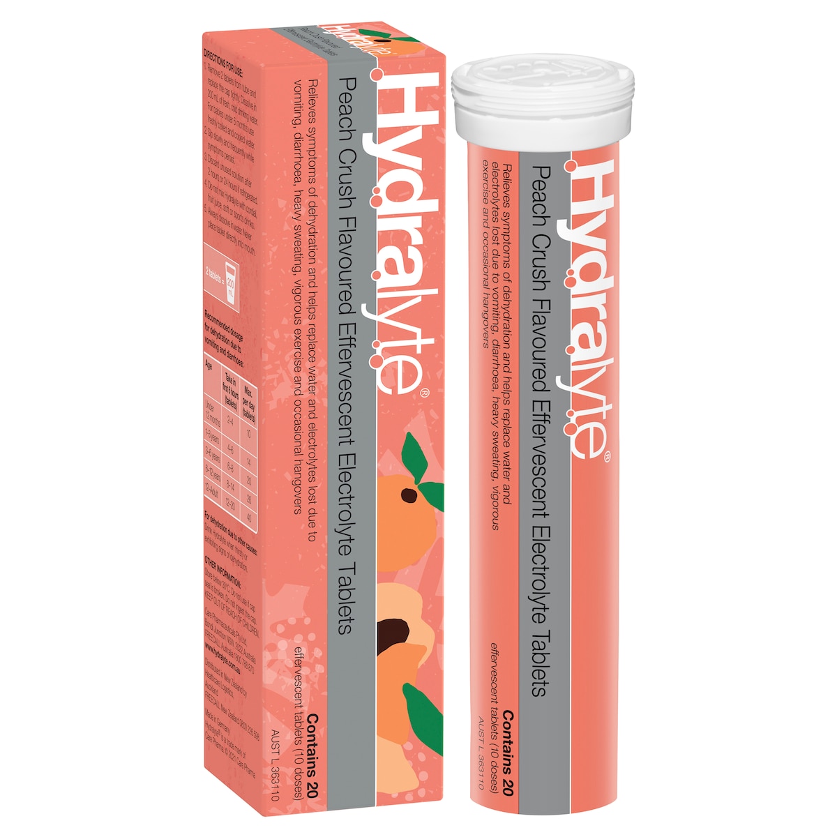 Hydralyte Effervescent Electrolyte Tablets Peach Crush 20 Pack