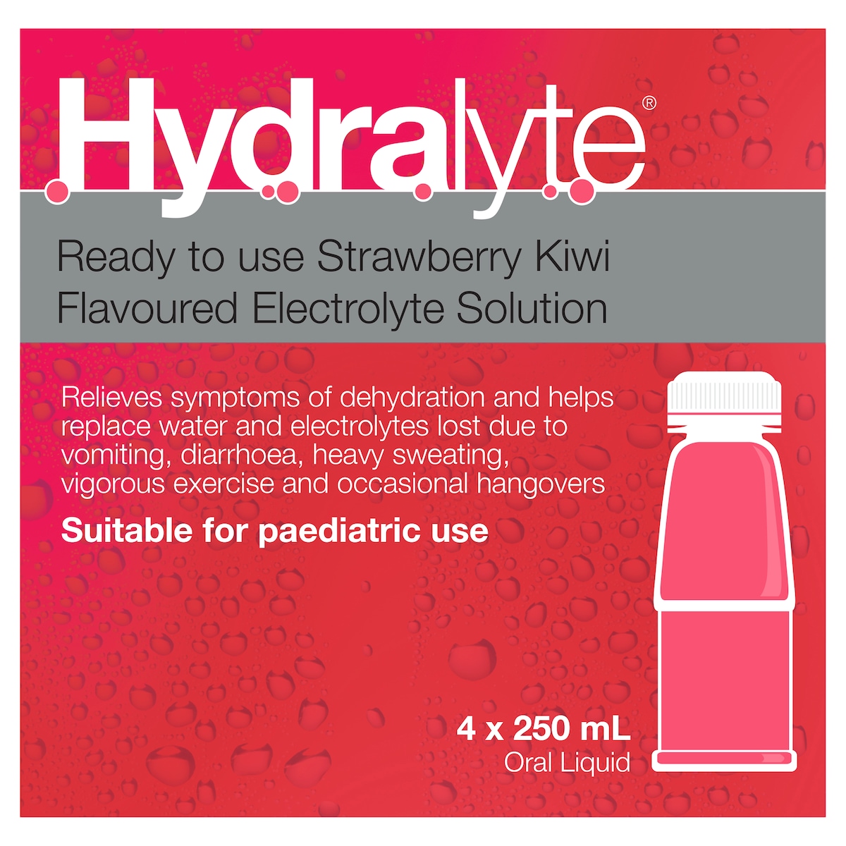 Hydralyte Ready to Use Electrolyte Solution Strawberry Kiwi 4 x 250ml