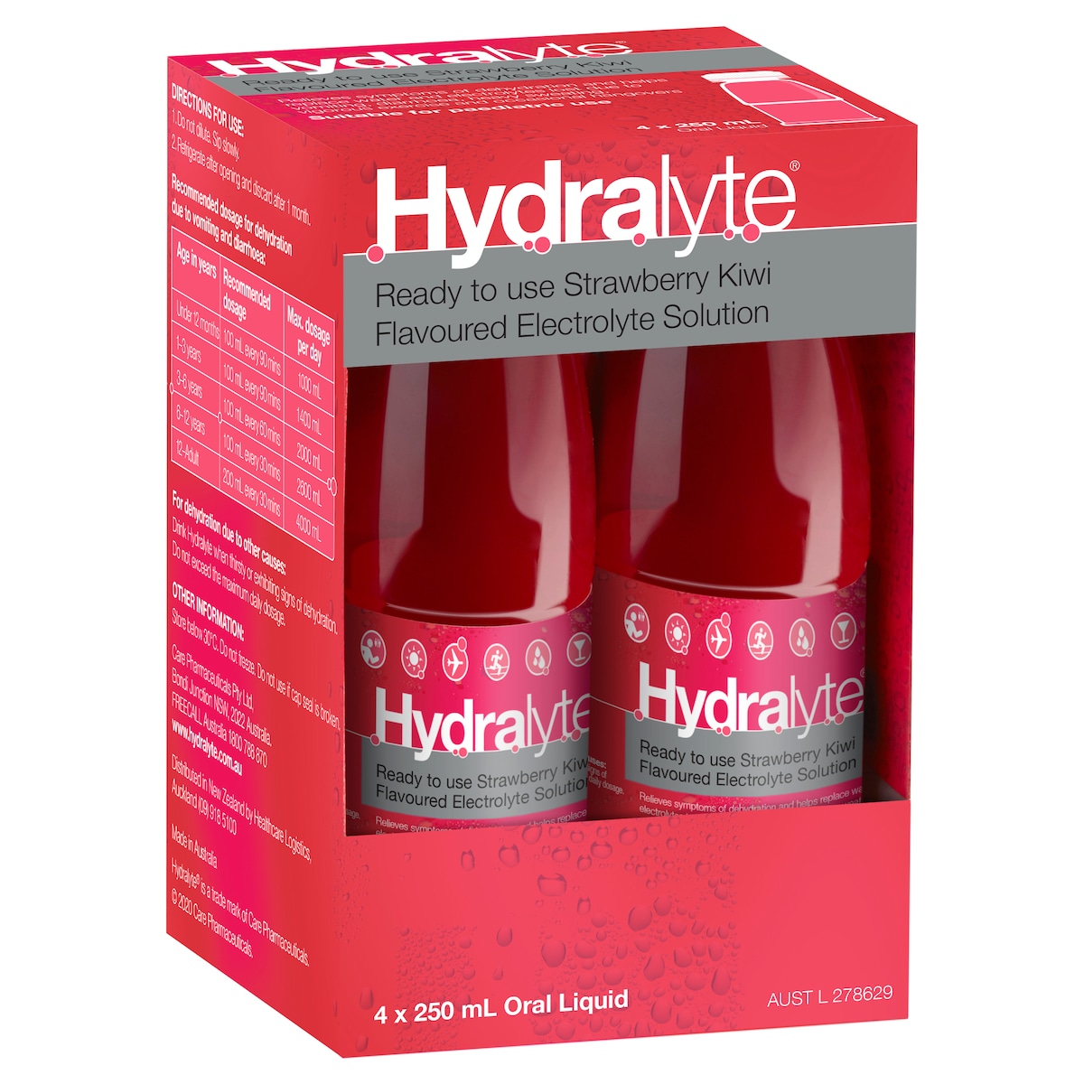 Hydralyte Ready to Use Electrolyte Solution Strawberry Kiwi 4 x 250ml