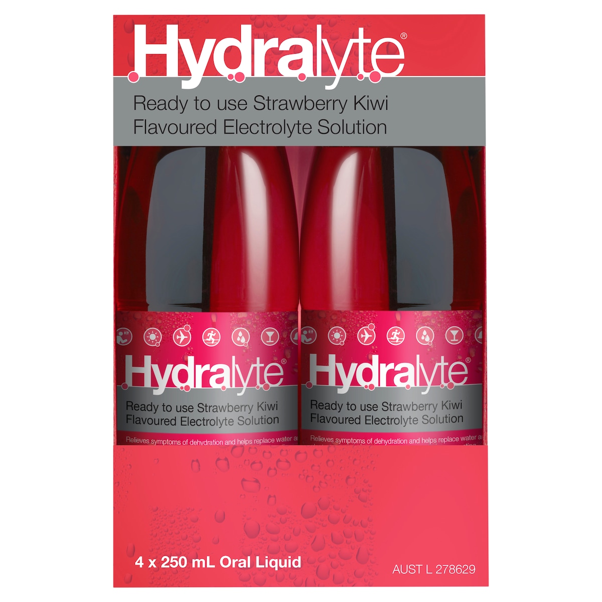 Hydralyte Ready to Use Electrolyte Solution Strawberry Kiwi 4 x 250ml