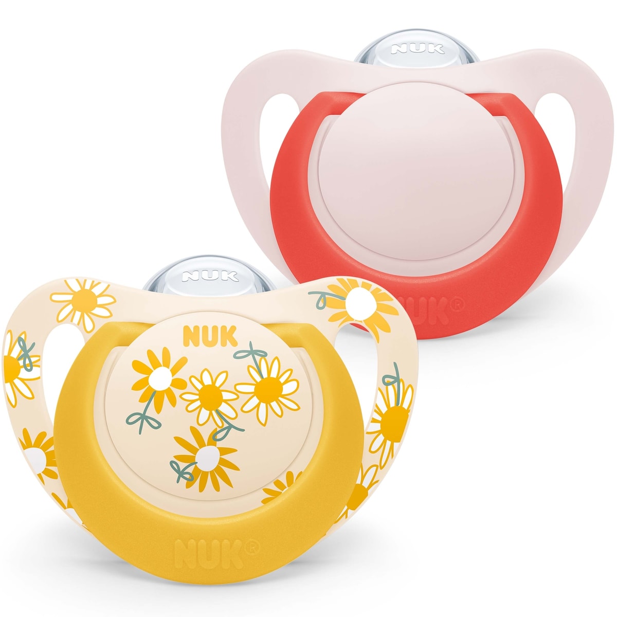 NUK Star Silicone Baby Dummy Yellow Flowers 6-18 Months 2 Pack