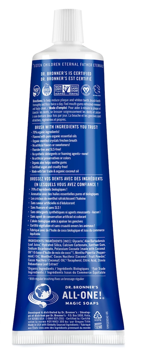 Dr Bronner's Peppermint All-One Toothpaste 140g