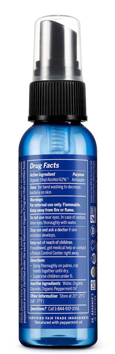 Dr Bronner's Organic Hand Sanitiser Spray Peppermint 59ml