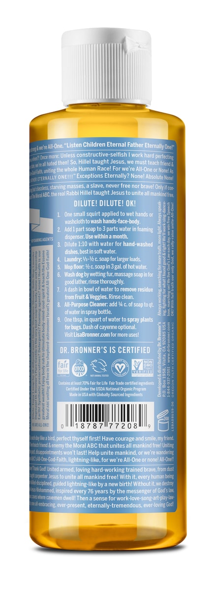 Dr Bronner's Pure Castile Liquid Soap Baby Unscented 237ml