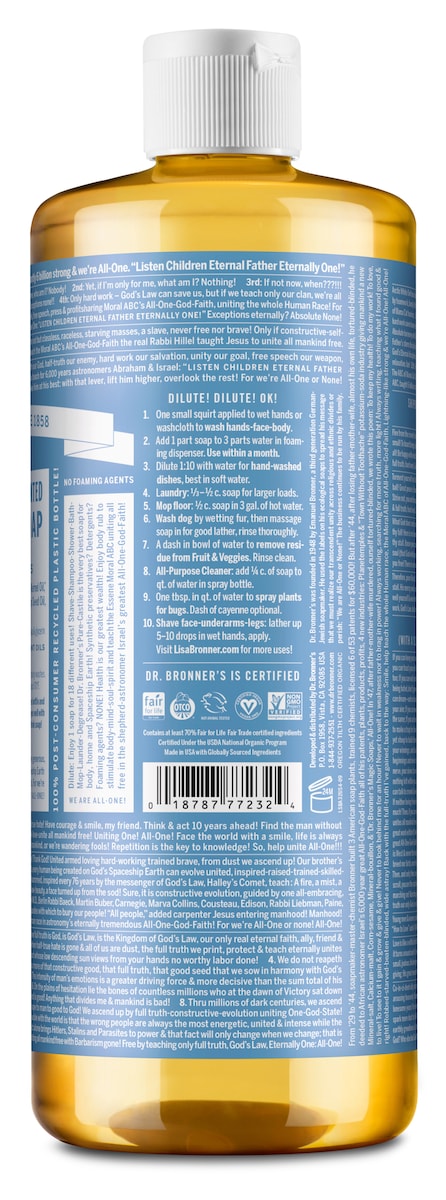 Dr Bronner's Pure Castile Liquid Soap Baby Unscented 946ml