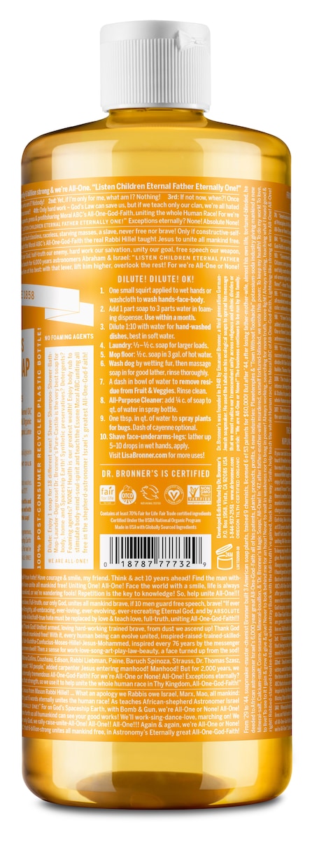 Dr Bronner's Pure Castile Liquid Soap Citrus Orange 946ml