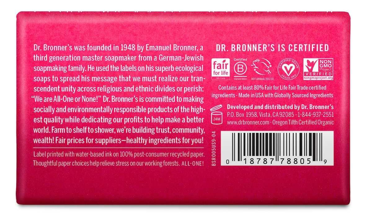 Dr Bronner's Pure Castile Bar Soap Rose 140g