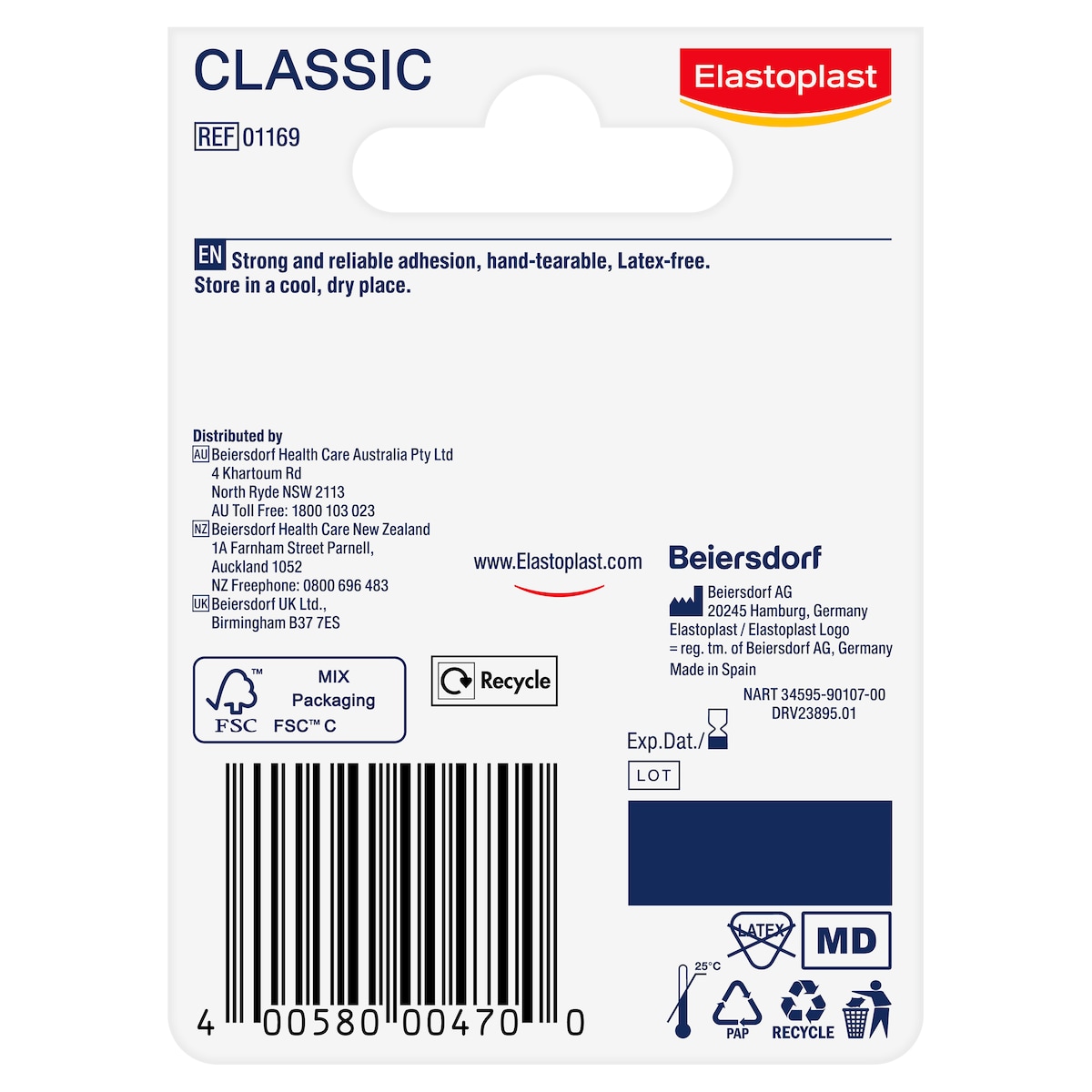 Elastoplast Classic Fixation Tape 2.5cm x 5m