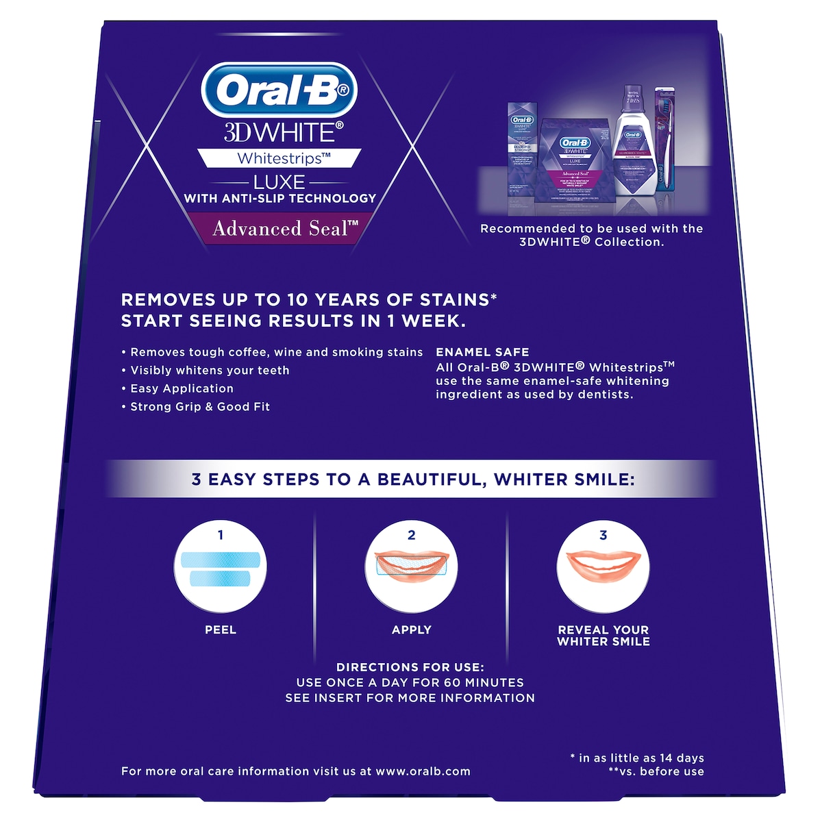 Oral B 3D White Luxe Whitening Treatments Advanced Seal 14 Pack