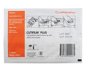 Cutifilm Plus Waterproof Dressing White 8cm x 10cm Single by Smith & Nephew