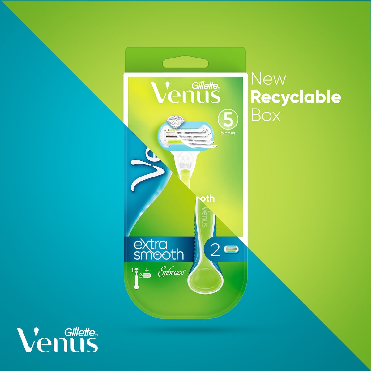 Gillette Venus Extra Smooth Razor + 2 Replacement Cartridges