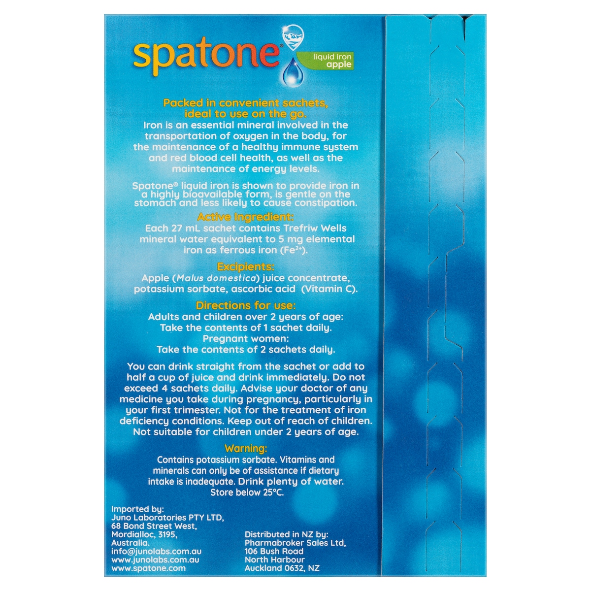 Spatone Liquid Iron Supplement Apple 28 x 25ml Sachets | Healthylife Australia