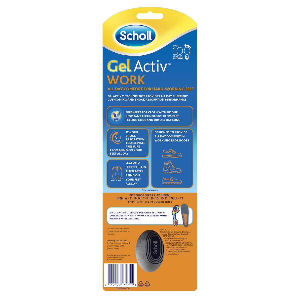 Scholl Gel Activ Work Insoles Men 7-12 1 Pack