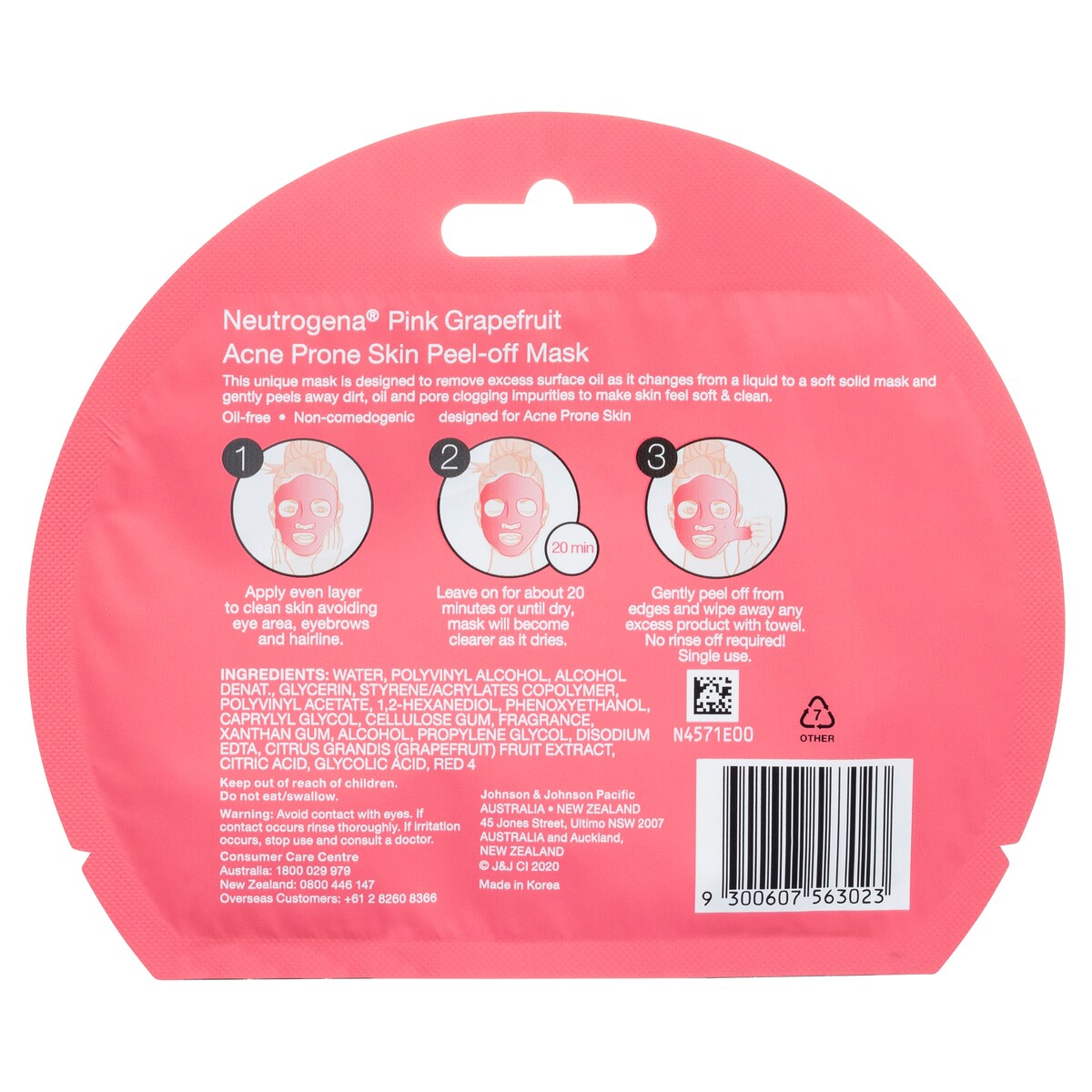 Neutrogena Oil-Free Acne Peel Off Mask Pink Grapefruit 10g