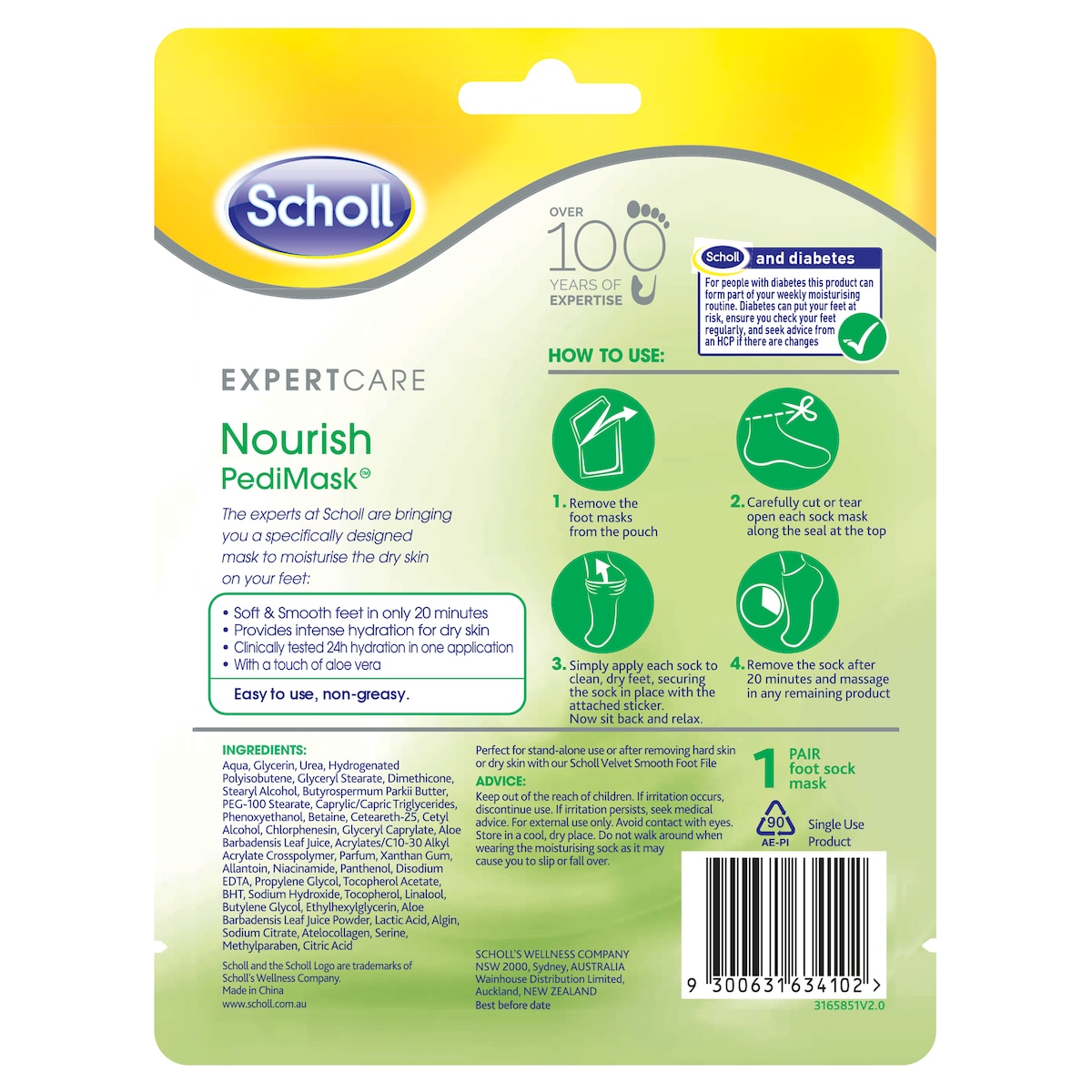 Scholl Expert Care Nourish Pedimask Aloe Vera 1 Pair