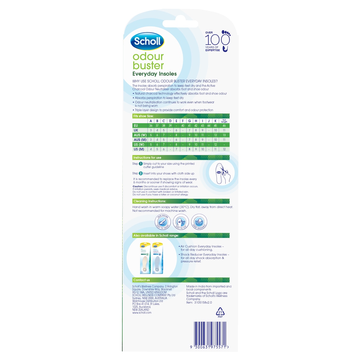 Scholl Odour Buster Everyday Insoles 1 Pair