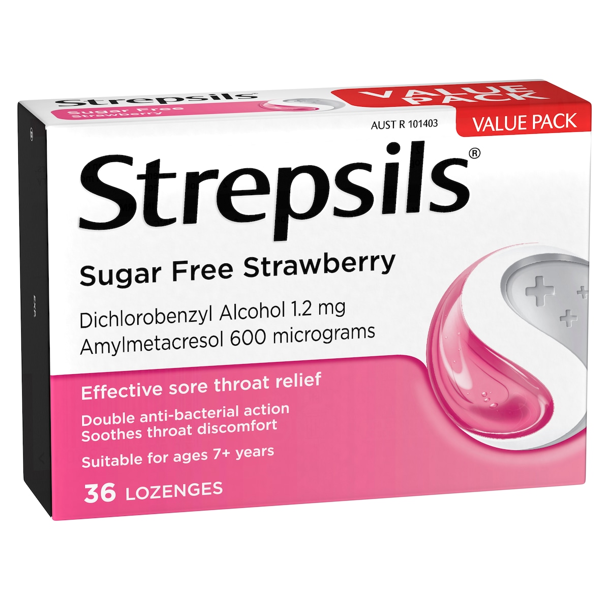 Strepsils Sugar Free Sore Throat Relief Strawberry 36 Lozenges