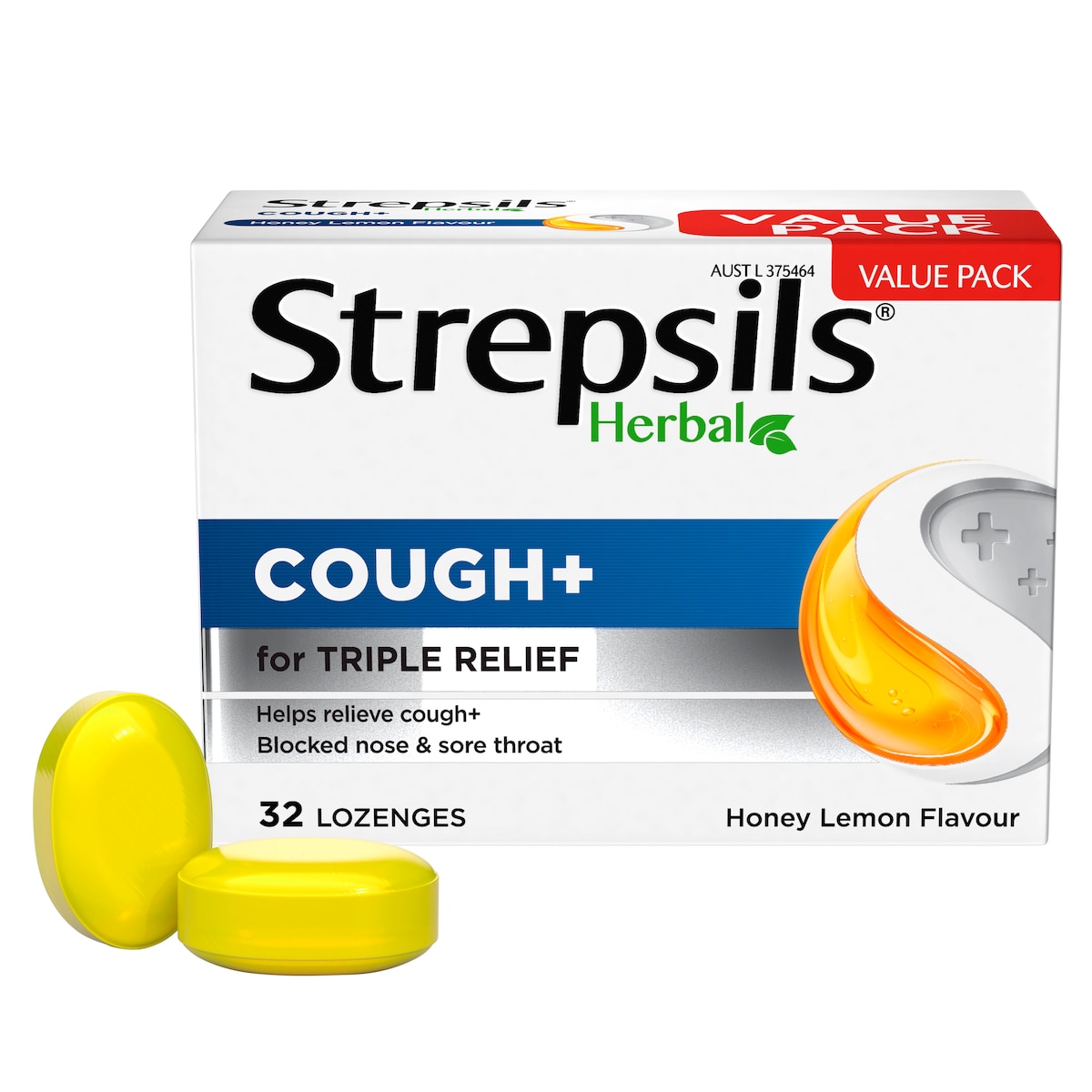 Strepsils Herbal Cough+ Honey Lemon Lozenges 32 Pack