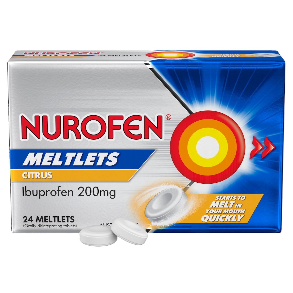 Nurofen Meltlets Ibuprofen Pain Relief Citrus 24 Tablets