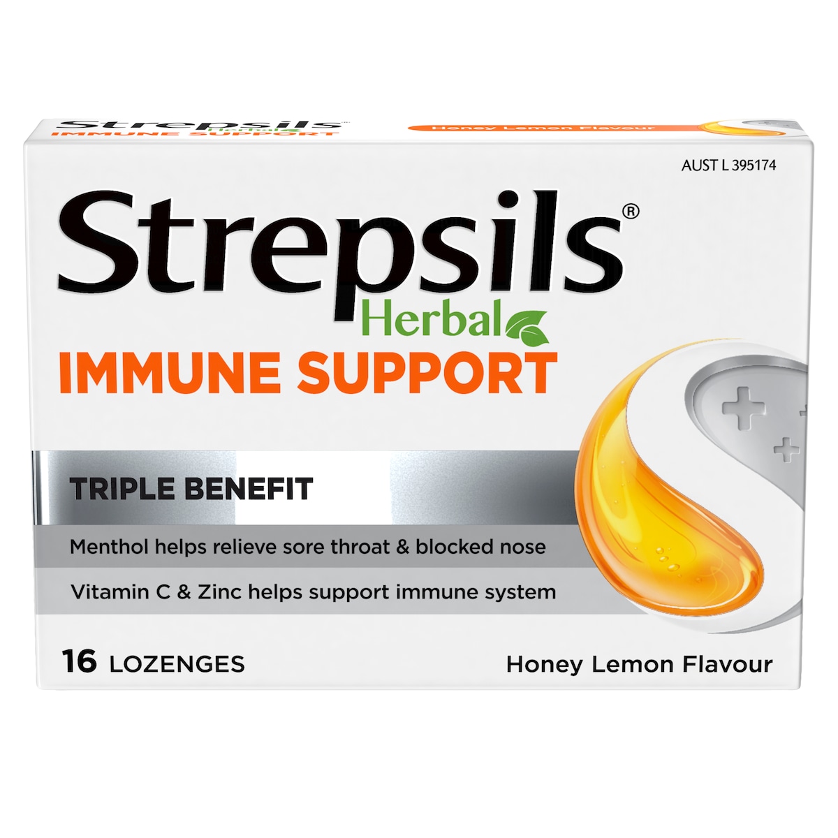 Strepsils Herbal Immune Support Honey Lemon Lozenges 16 Pack