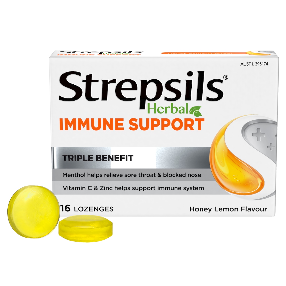 Strepsils Herbal Immune Support Honey Lemon Lozenges 16 Pack