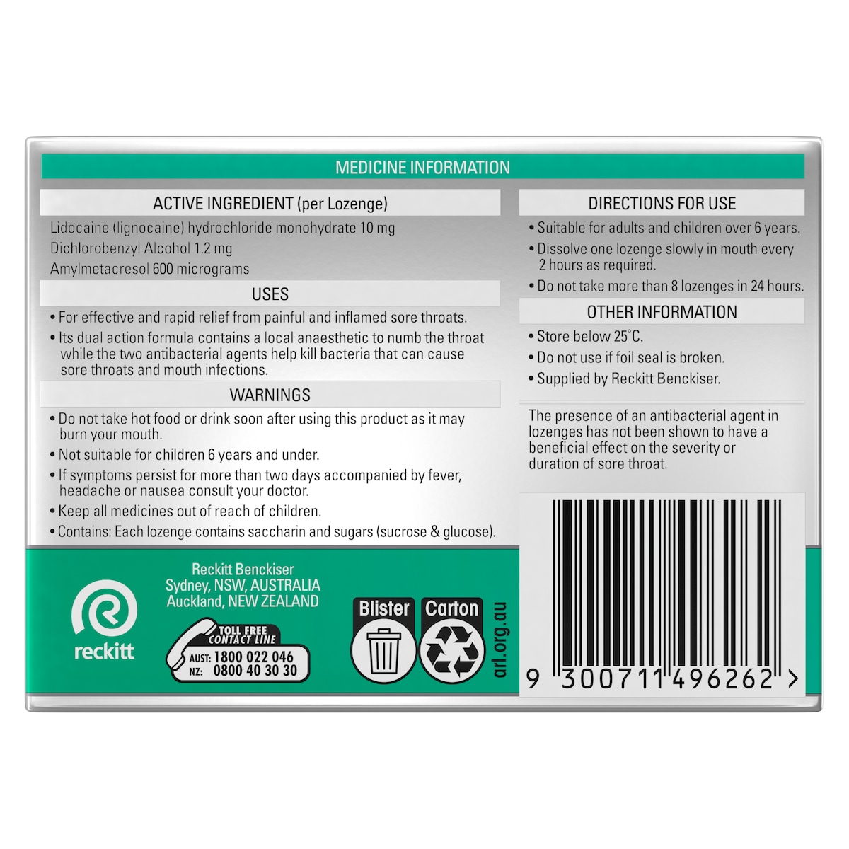 Strepsils Plus Anaesthetic Dual Action Menthol Lozenges 16 Pack