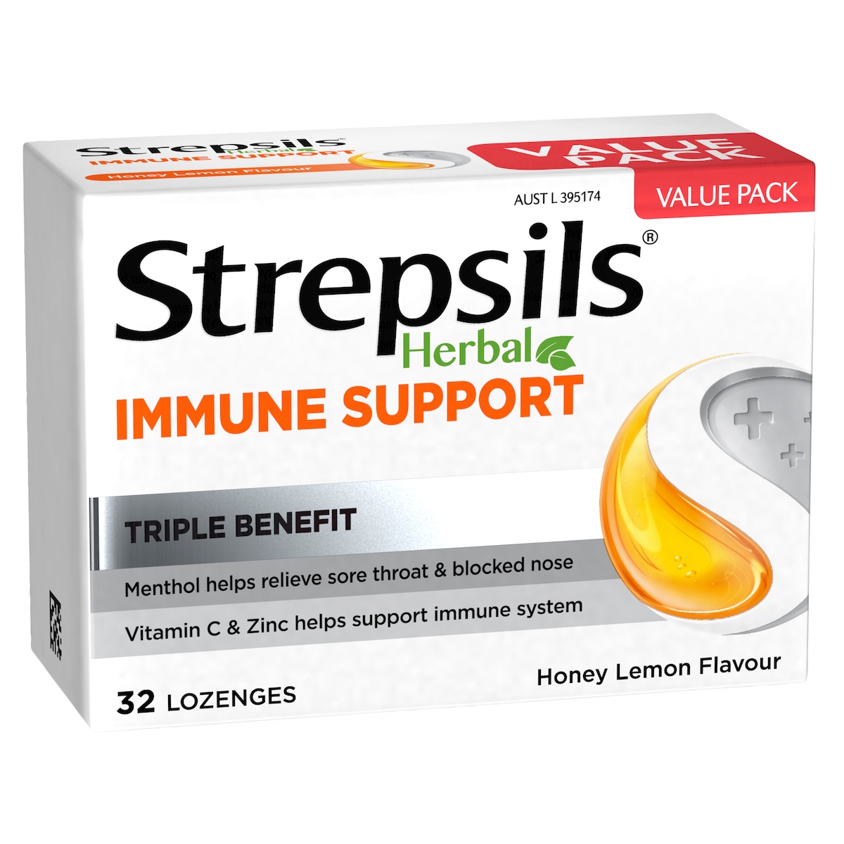 Strepsils Herbal Immune Support Honey Lemon Lozenges 32 Pack