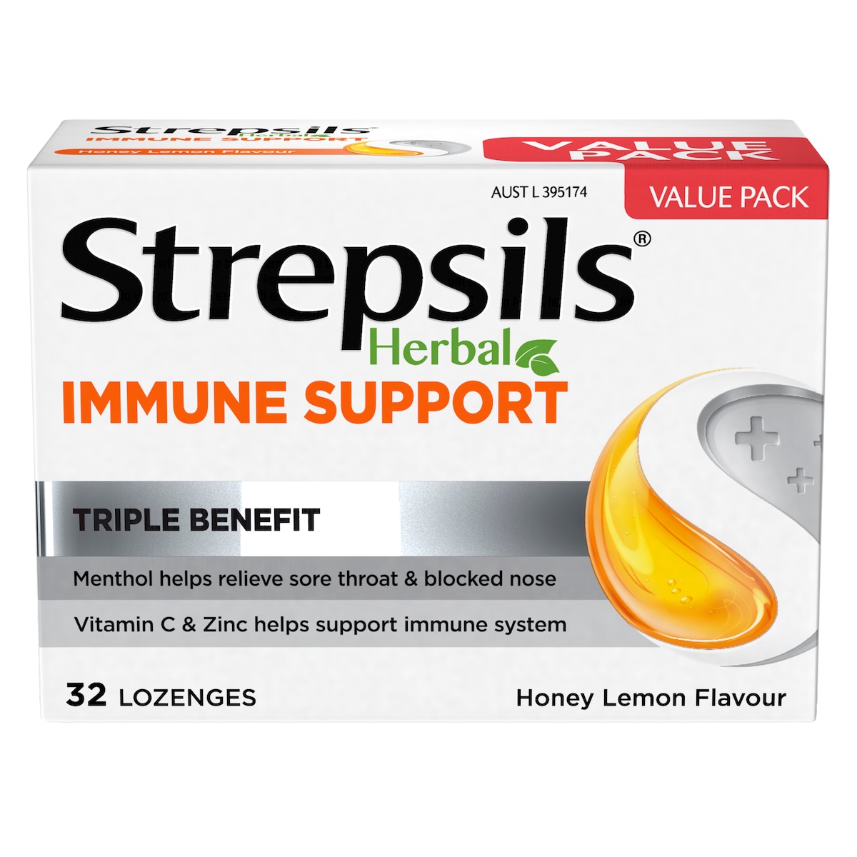 Strepsils Herbal Immune Support Honey Lemon Lozenges 32 Pack