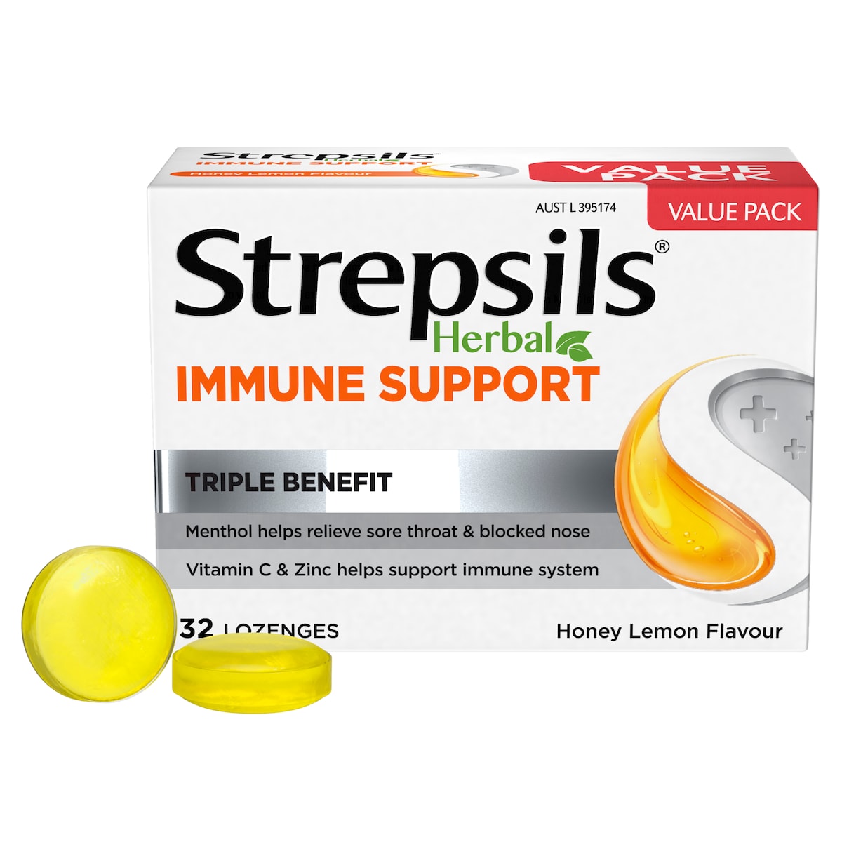 Strepsils Herbal Immune Support Honey Lemon Lozenges 32 Pack