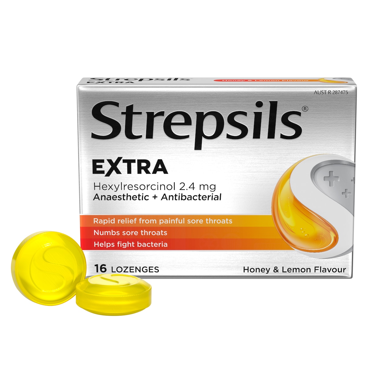 Strepsils Extra Honey & Lemon Sore Throat Relief Lozenges 16 Pack