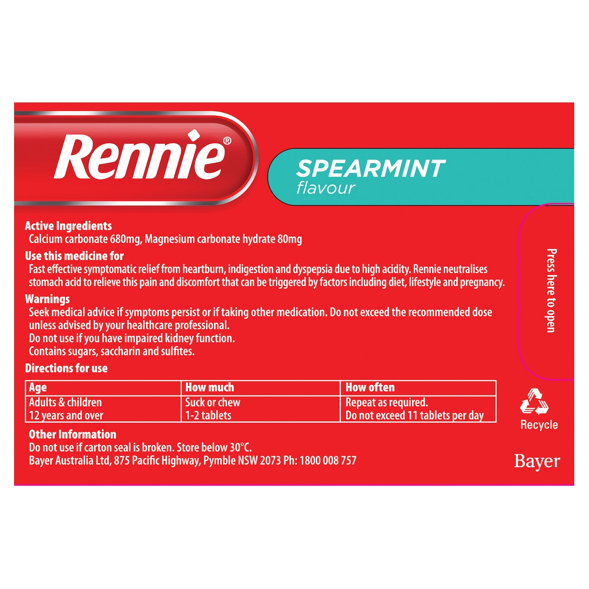 Rennie Indigestion & Heartburn Relief Spearmint 48 Chewable Tablets