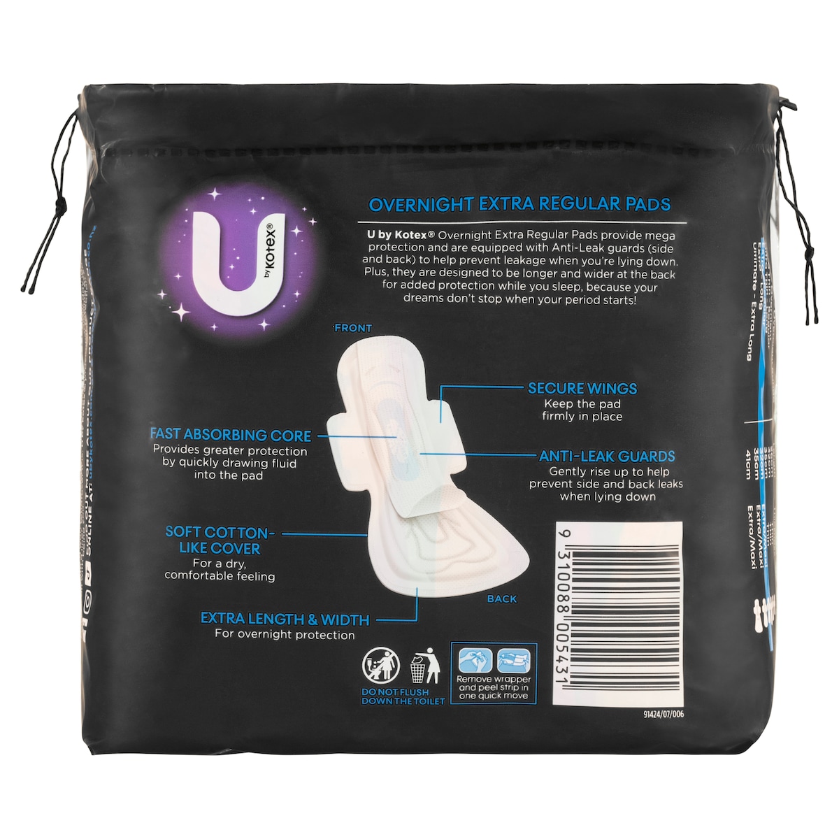 U by Kotex Extra Overnight Pads with Wings 10 Pack