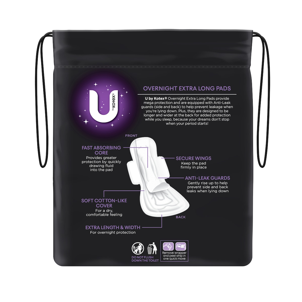 U by Kotex Extra Overnight Long Pads with Wings 8 Pack