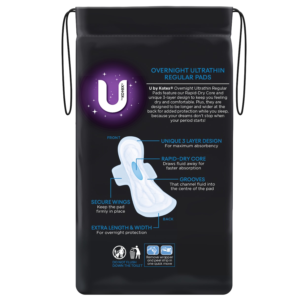 U by Kotex UltraThins Overnight Regular Wing Pads 10 Pack